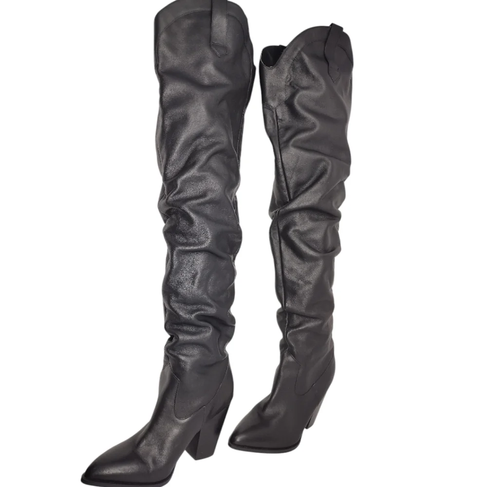 Steve Madden Landy Black Over The Knee Slouchy Pull On Western Boots Size 9